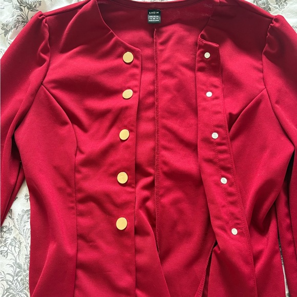 SHEIN Red Gold-Buttoned Women's Blazer - Picture 3 of 5